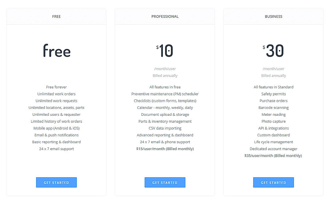 Pricing screenshot