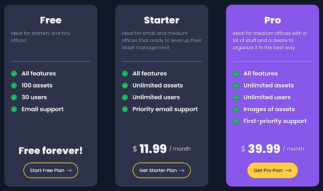 Pricing screenshot