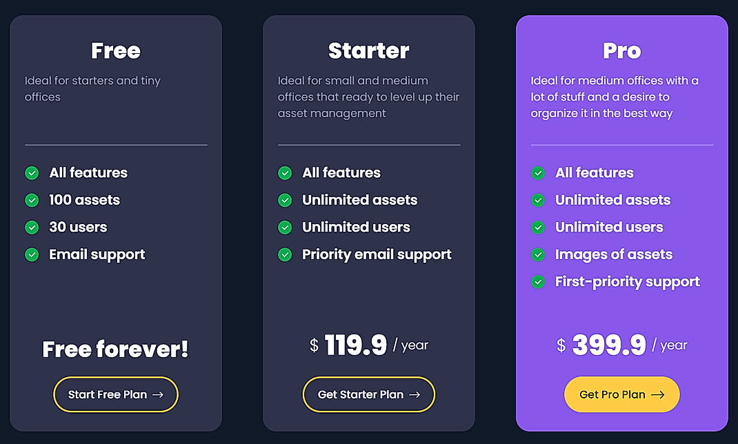 Pricing screenshot