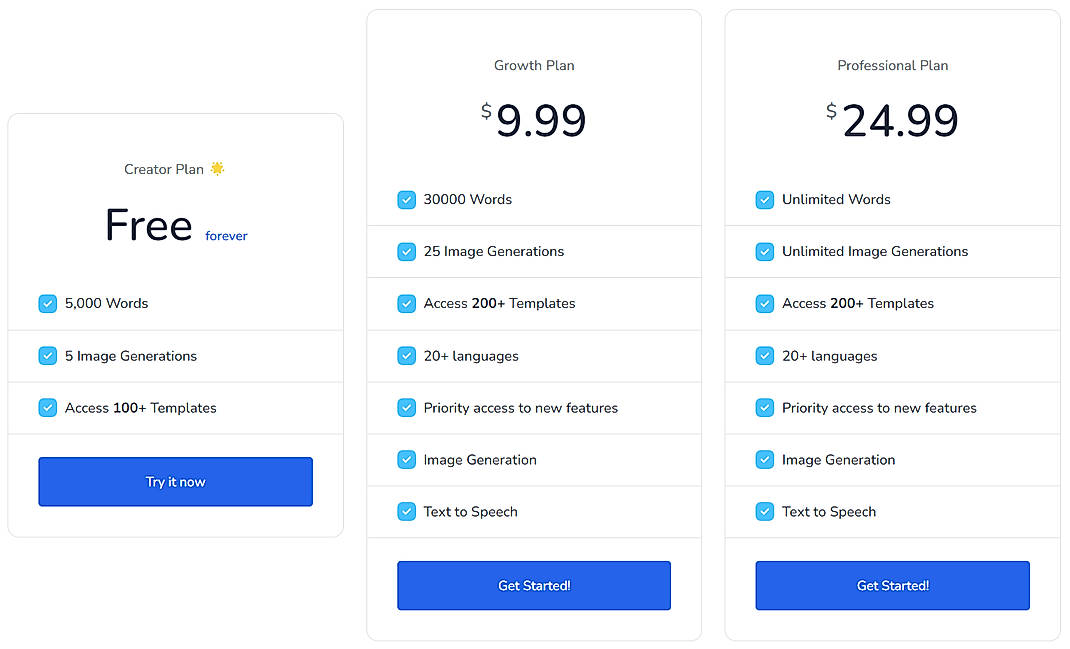 Pricing screenshot