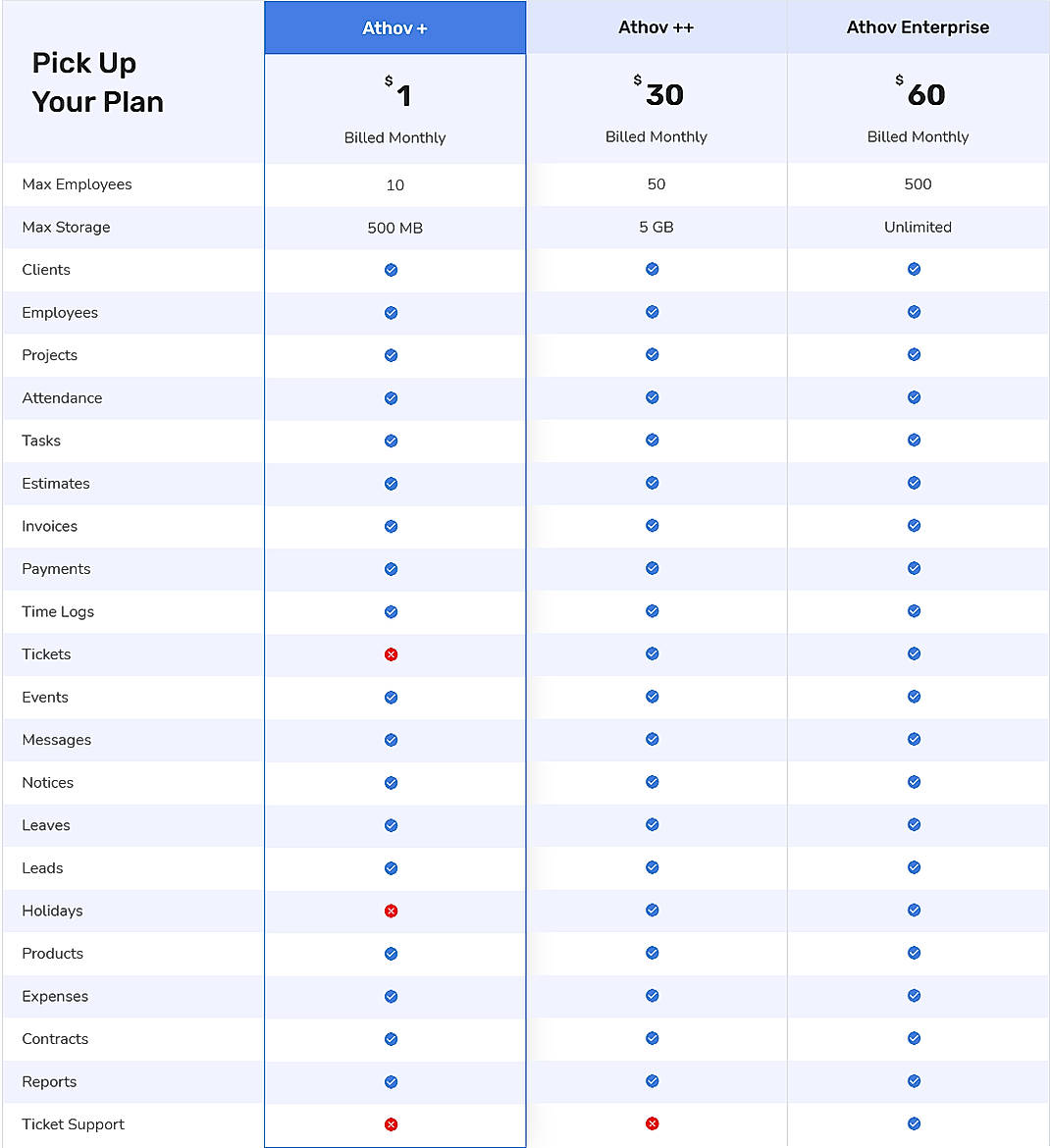 Pricing screenshot