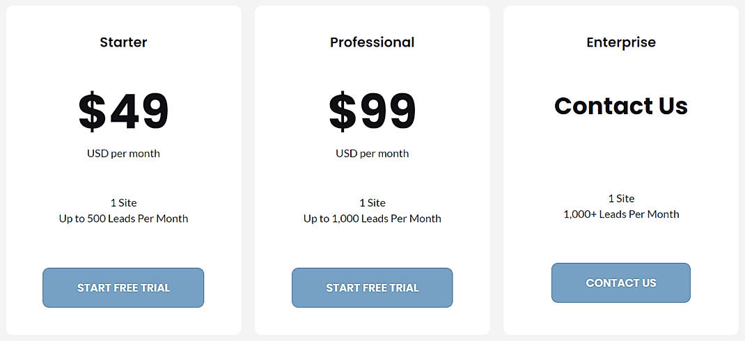 Pricing screenshot