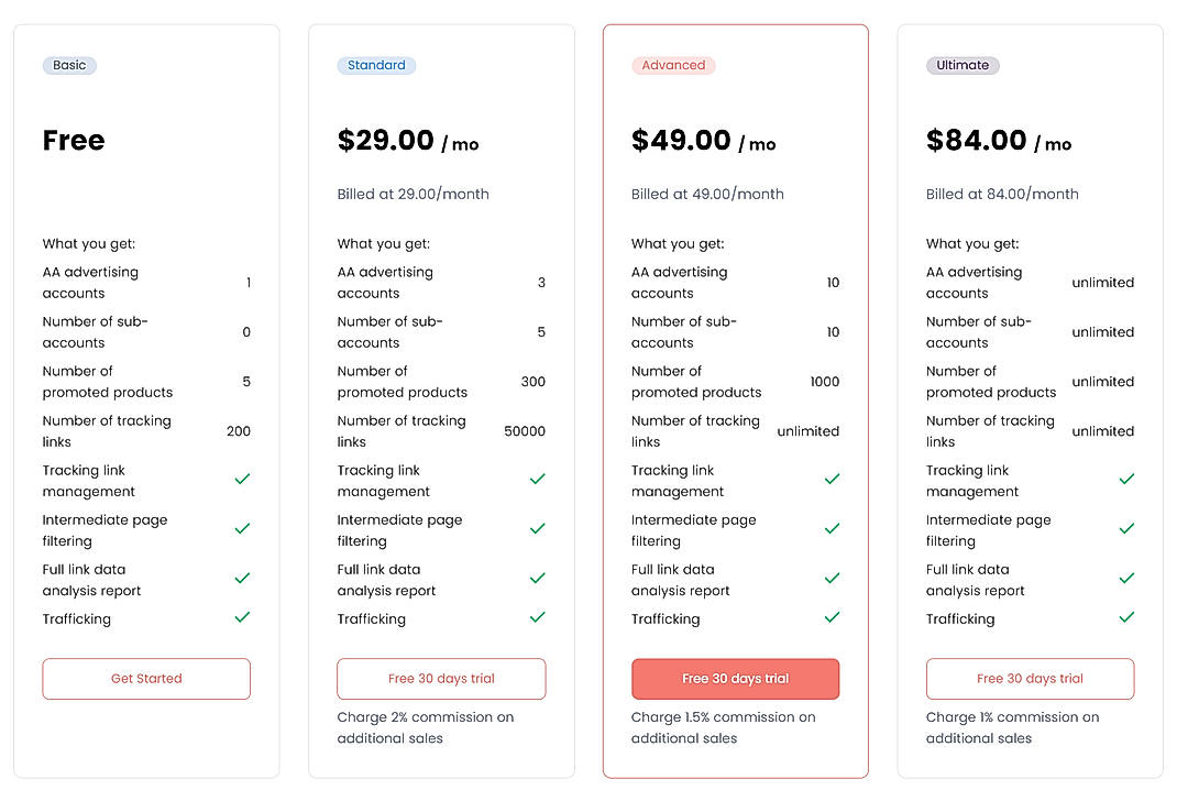 Pricing screenshot