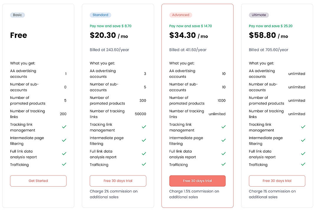 Pricing screenshot