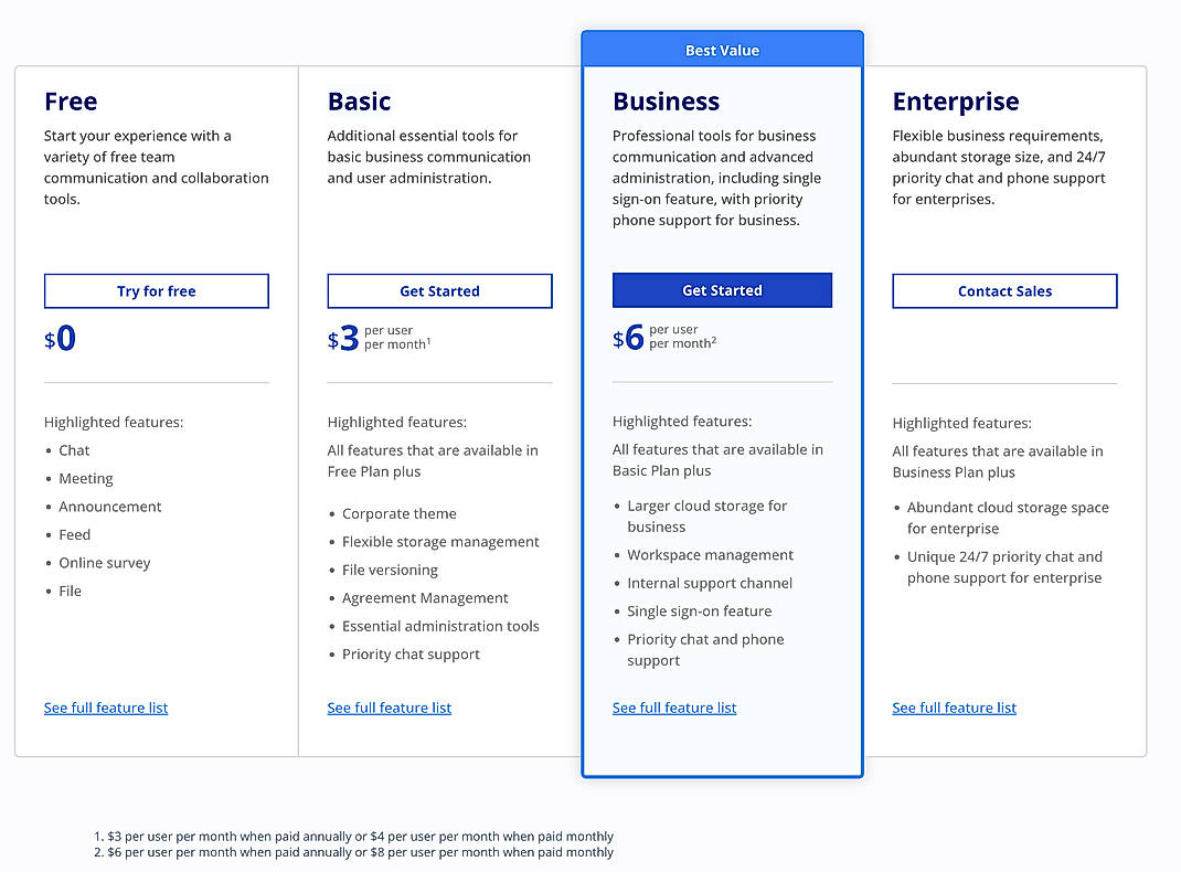 Pricing screenshot