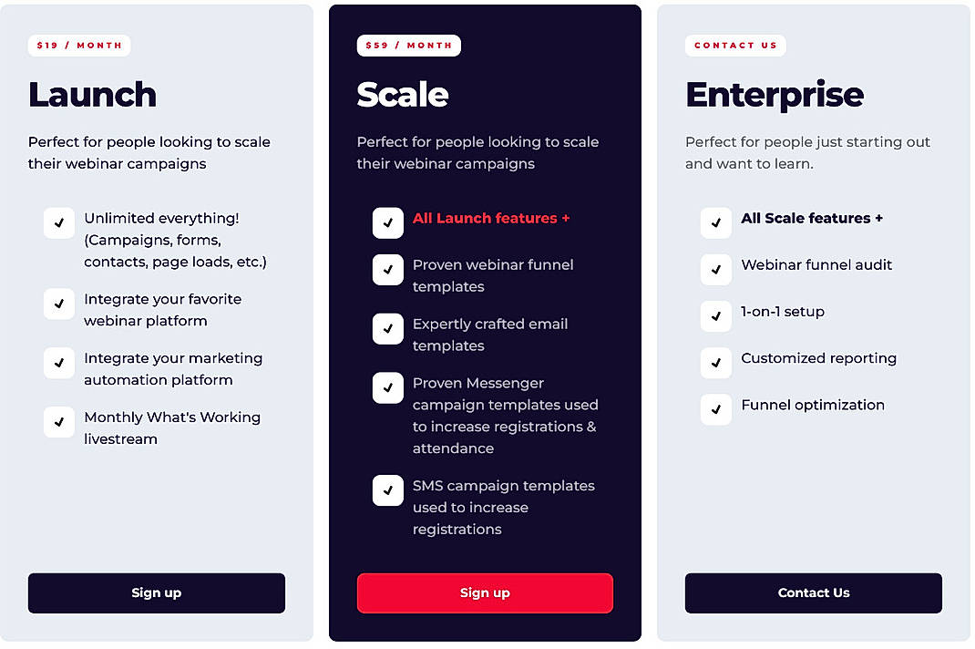 Pricing screenshot