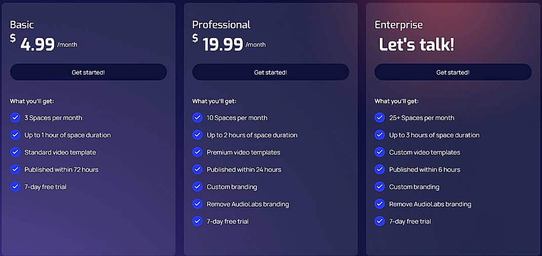 Pricing screenshot