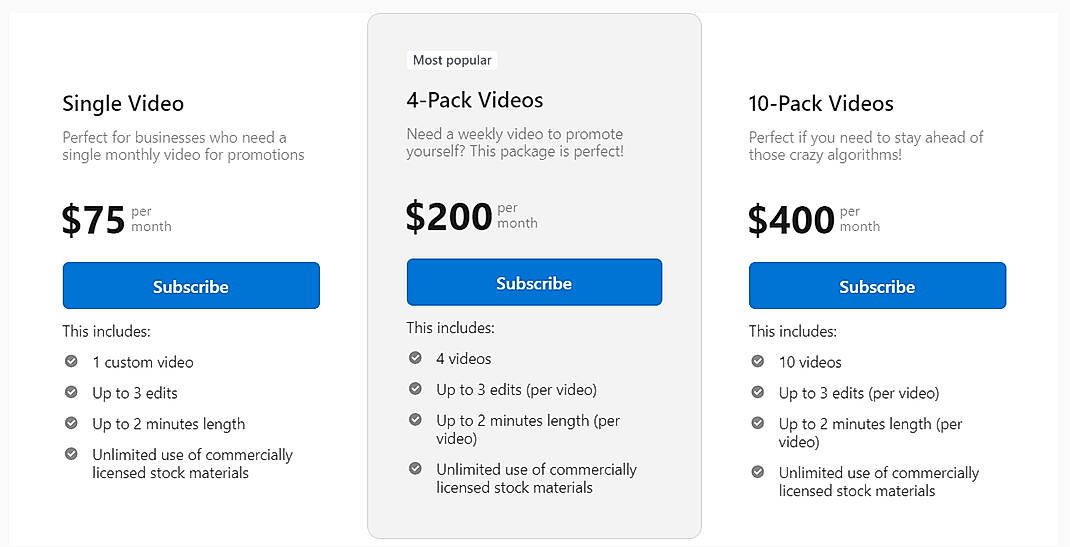 Pricing screenshot