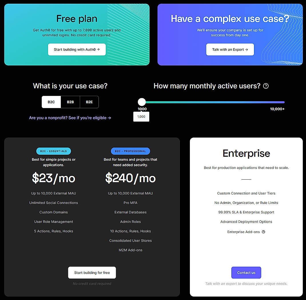 Pricing screenshot