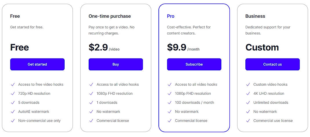 Pricing screenshot