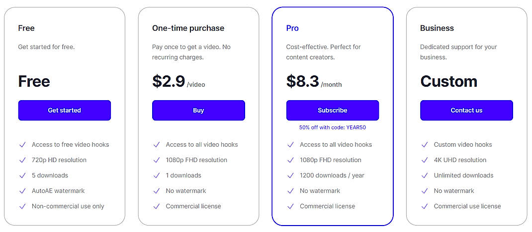 Pricing screenshot