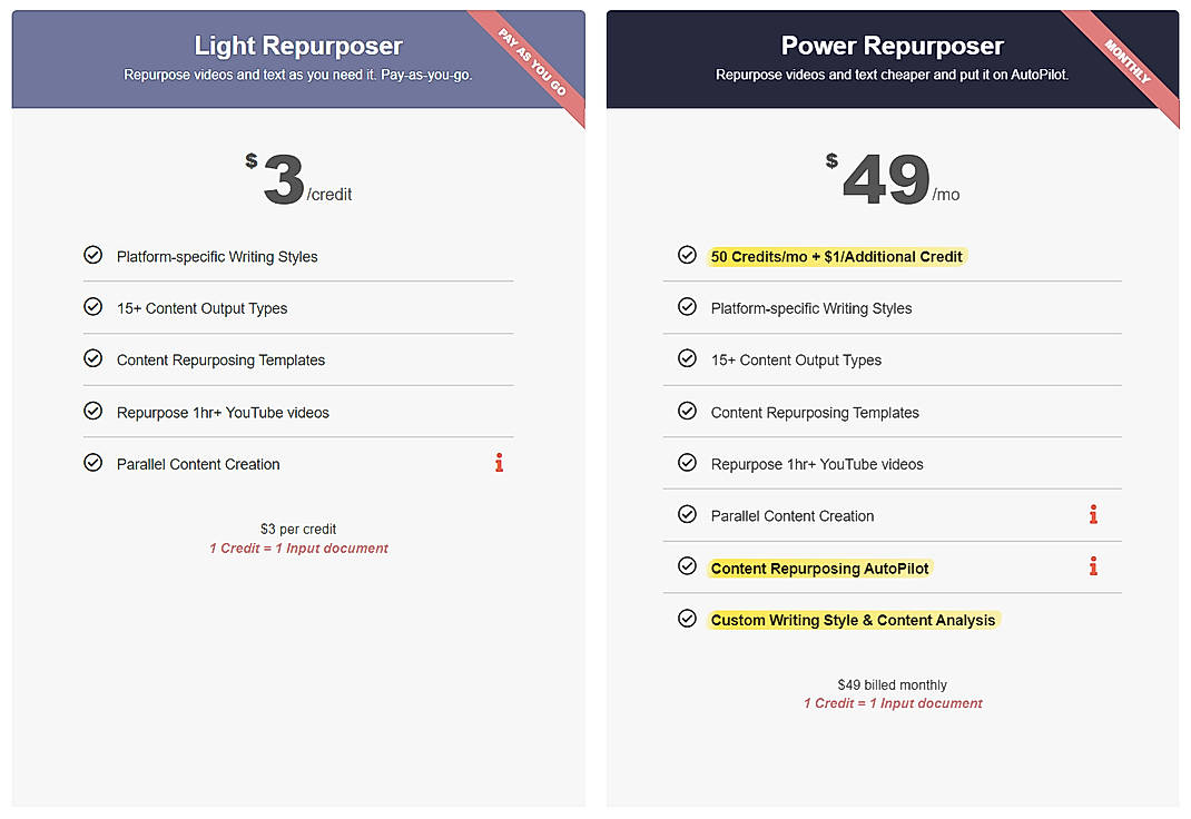 Pricing screenshot
