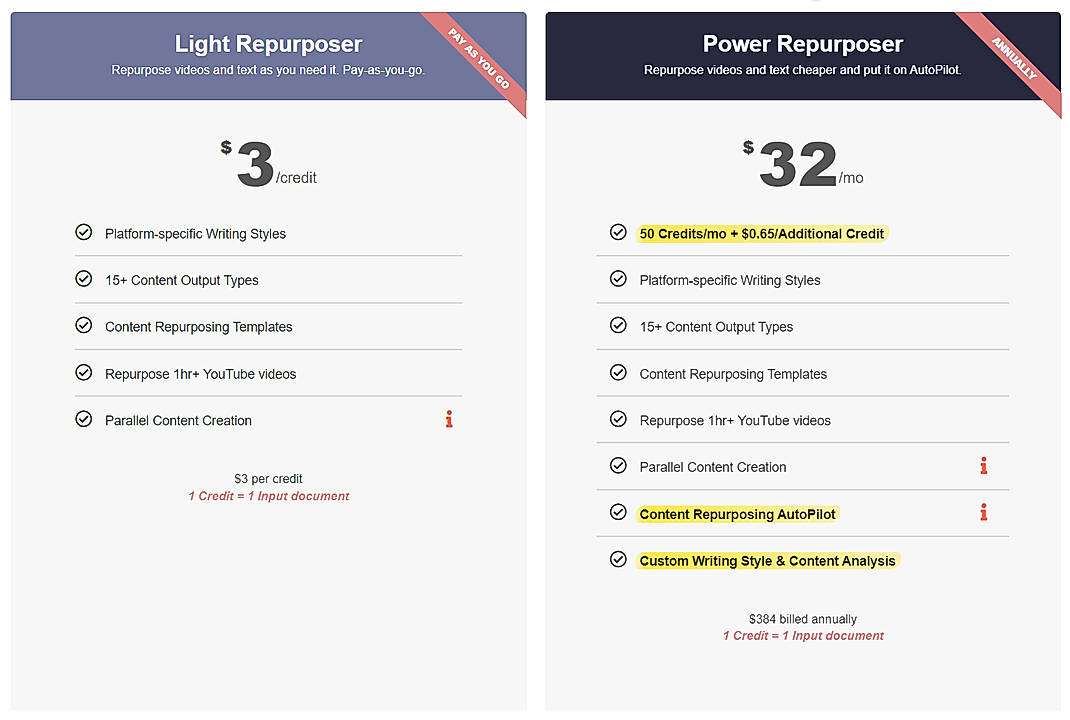 Pricing screenshot