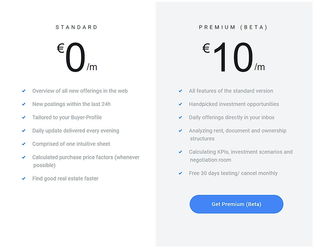 Pricing screenshot