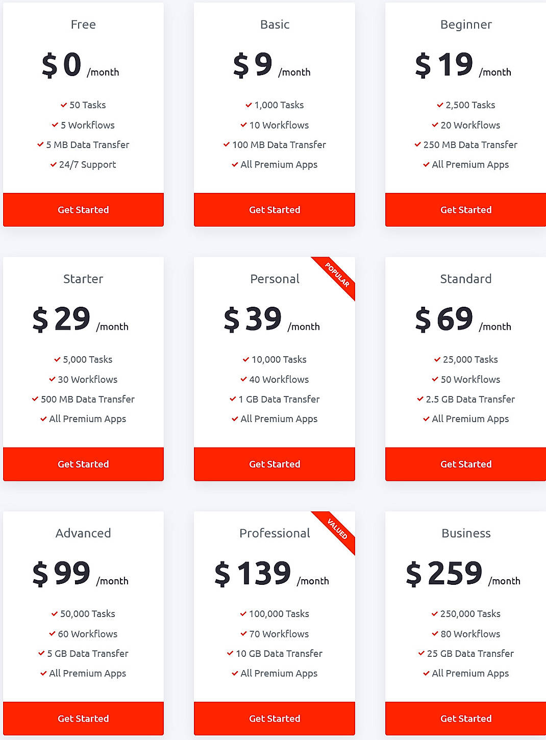 Pricing screenshot