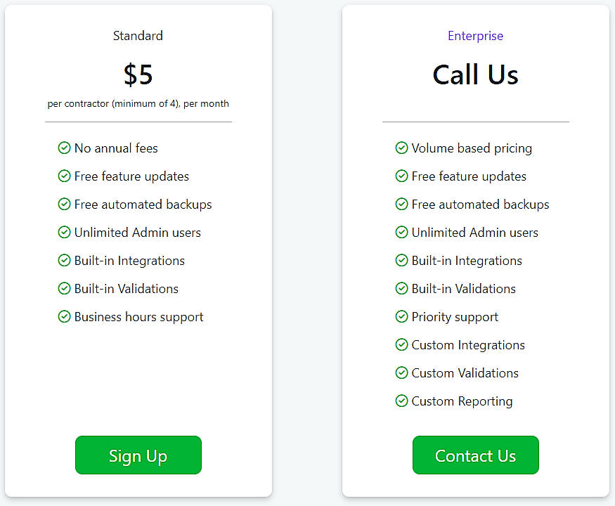 Pricing screenshot