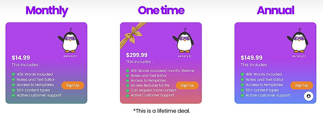 Pricing screenshot