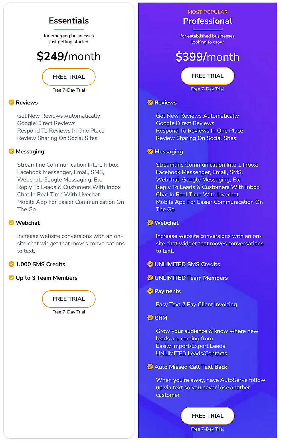 Pricing screenshot