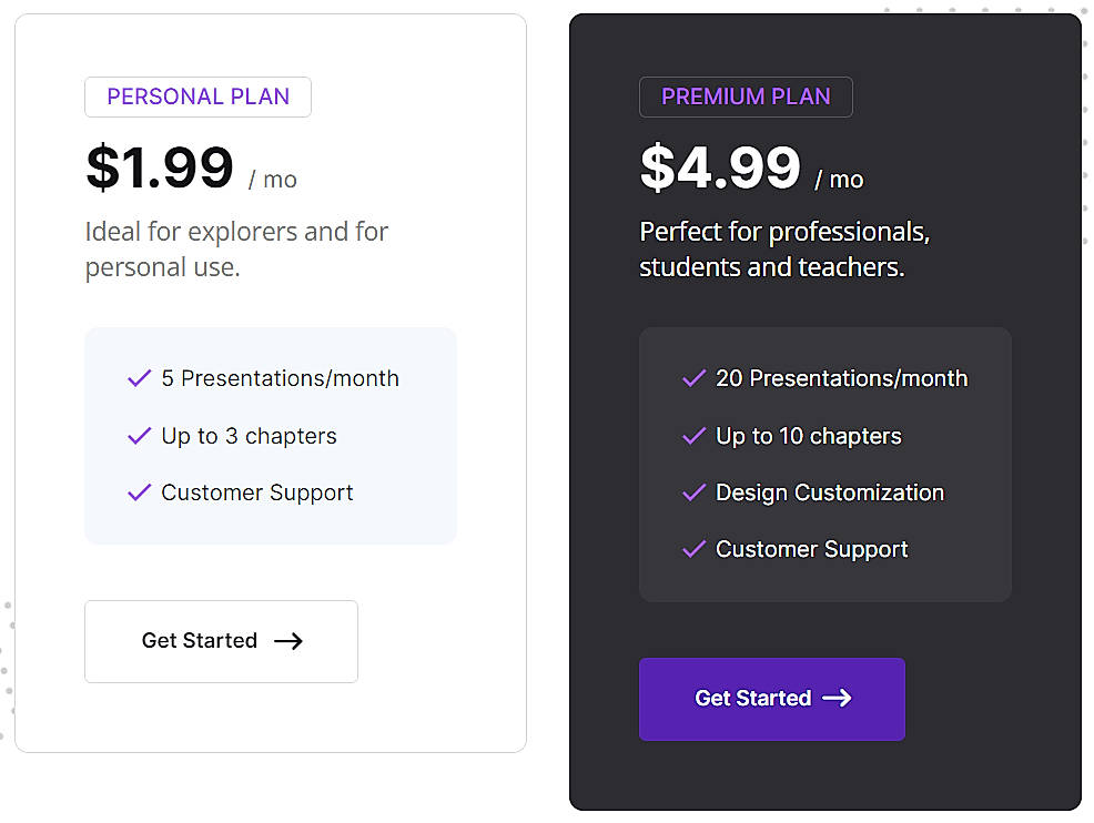 Pricing screenshot