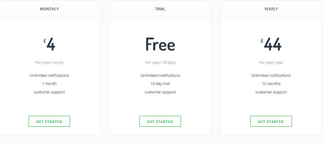 Pricing screenshot