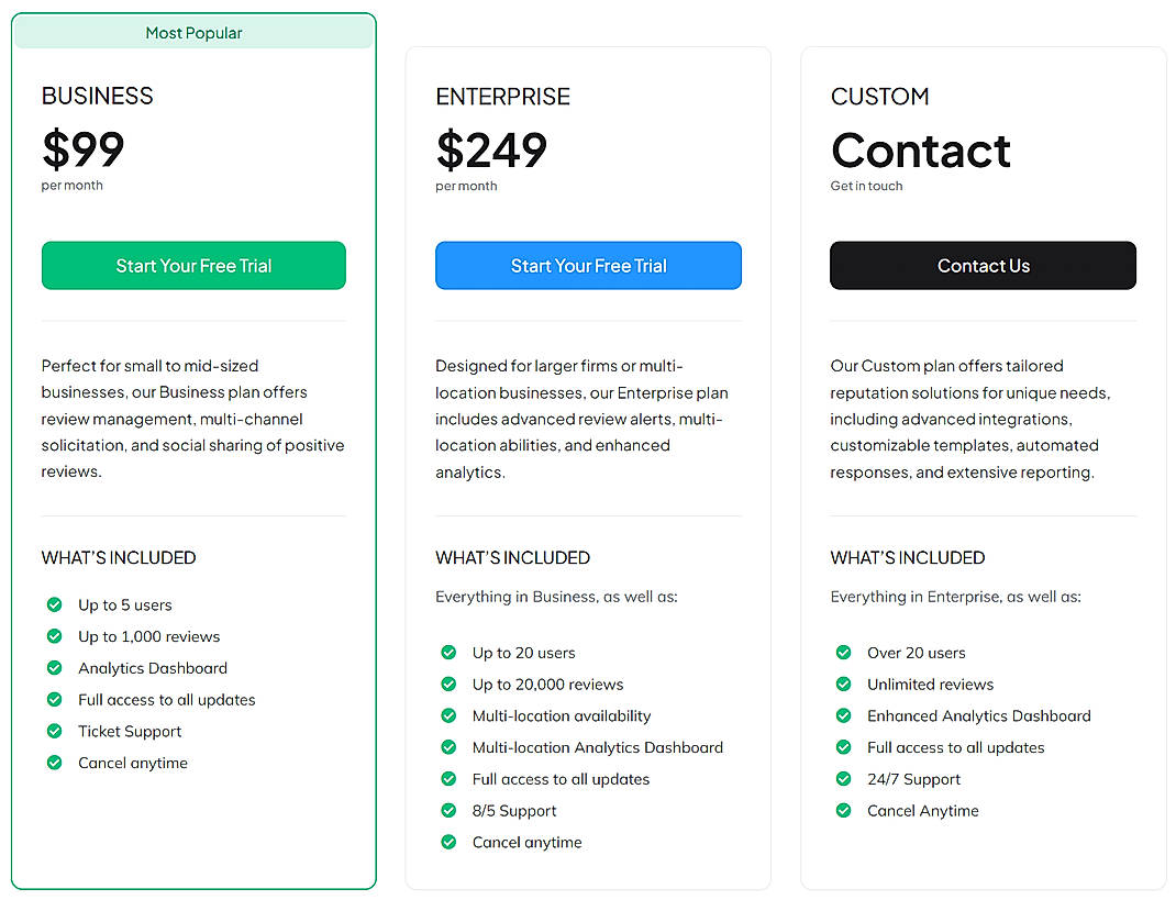 Pricing screenshot
