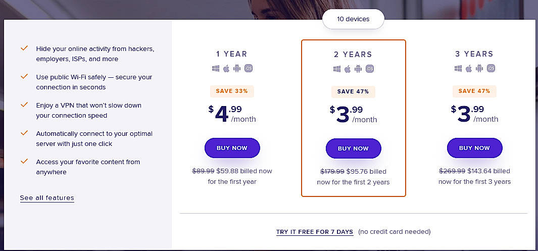 Pricing screenshot
