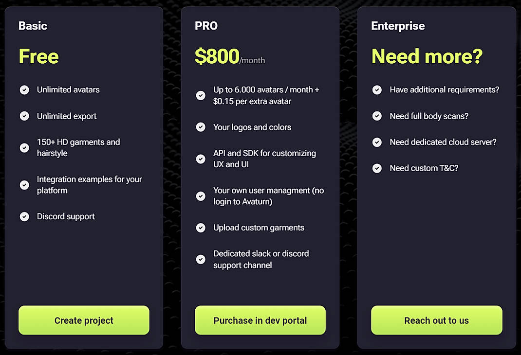 Pricing screenshot