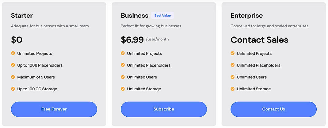 Pricing screenshot