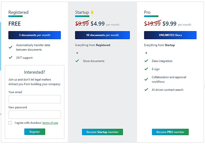 Pricing screenshot