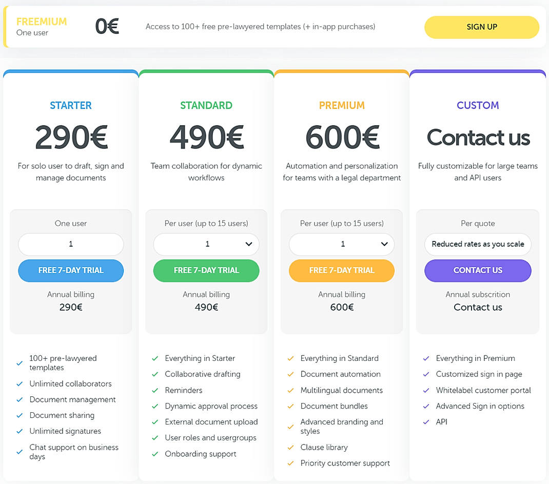 Pricing screenshot