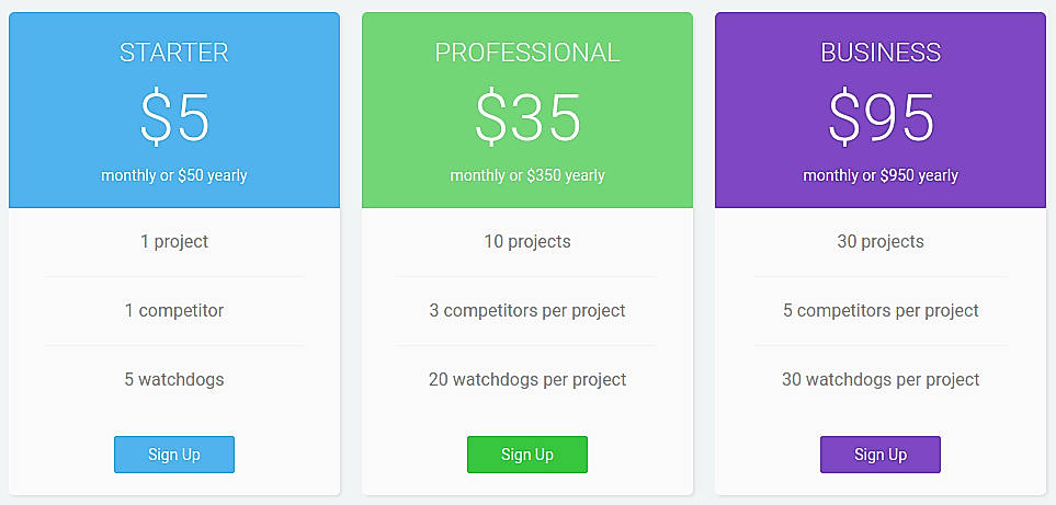 Pricing screenshot