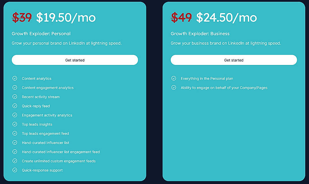 Pricing screenshot