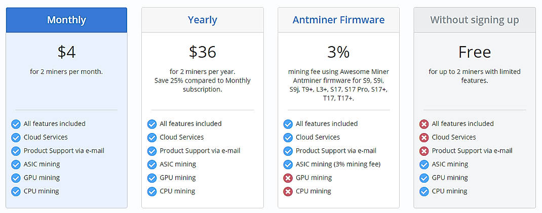 Pricing screenshot
