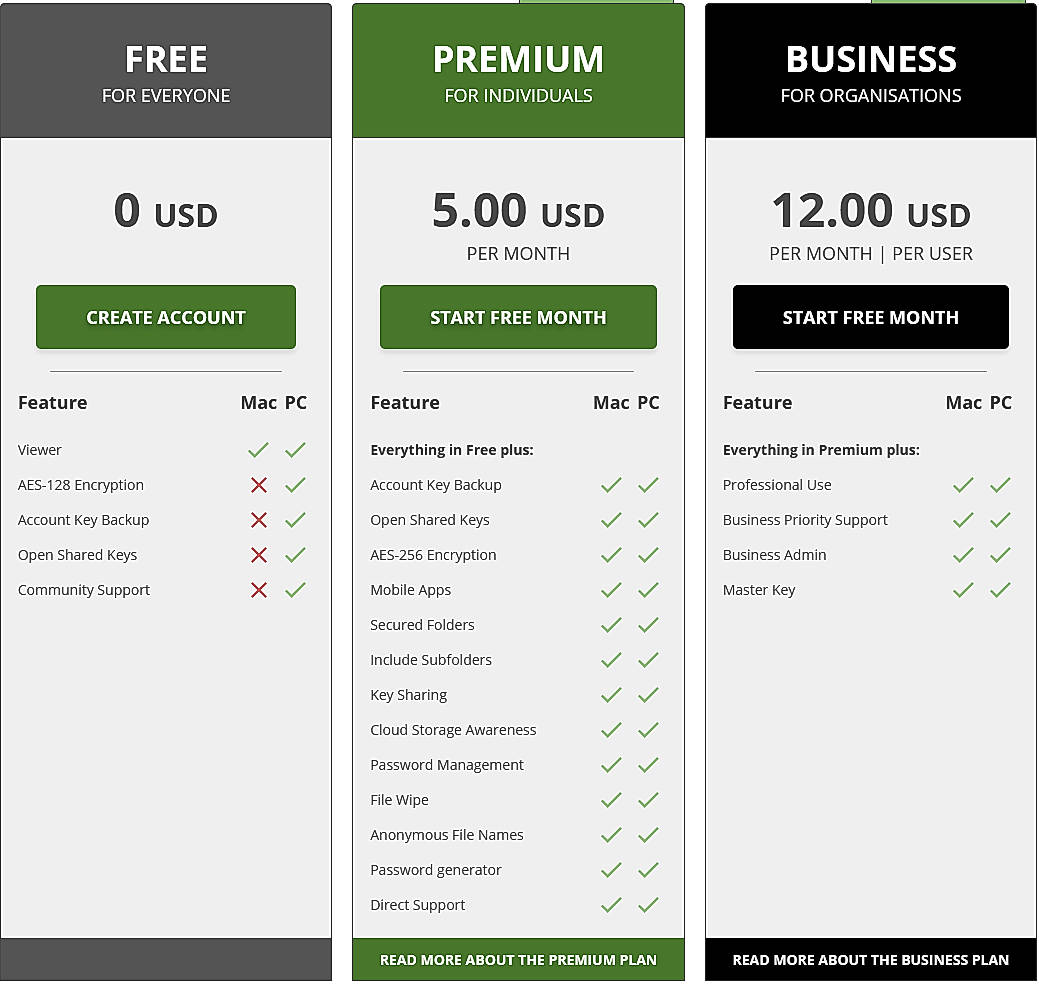 Pricing screenshot
