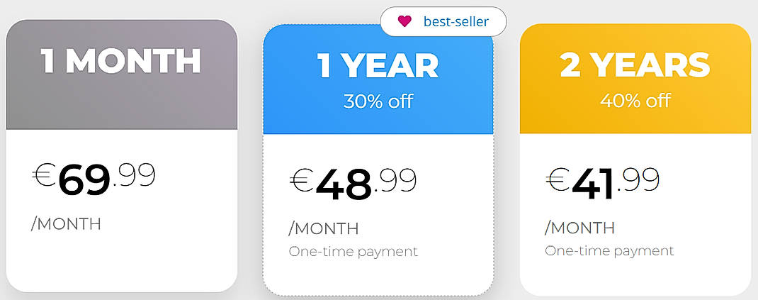 Pricing screenshot