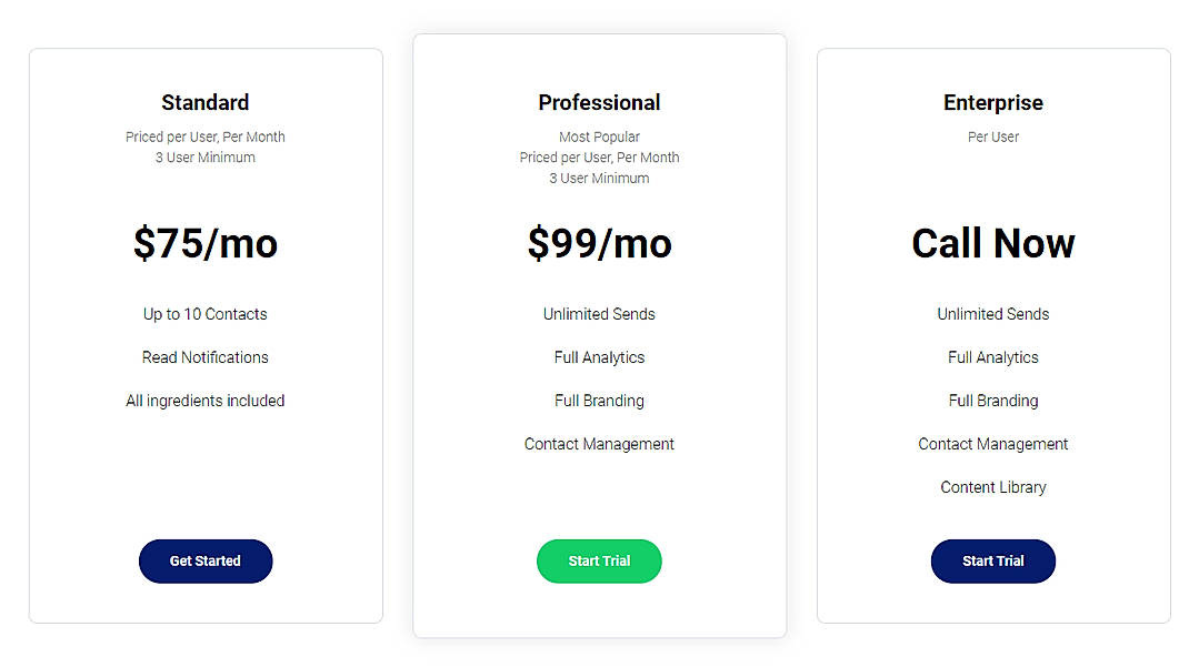 Pricing screenshot