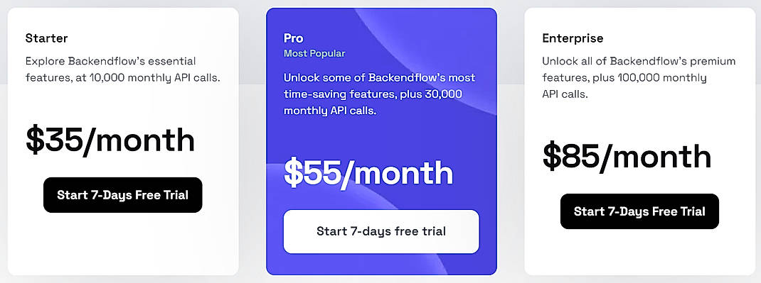 Pricing screenshot