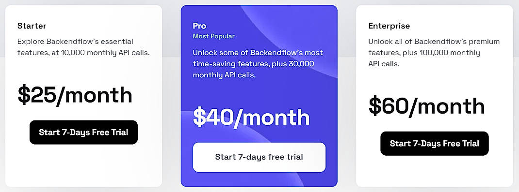 Pricing screenshot