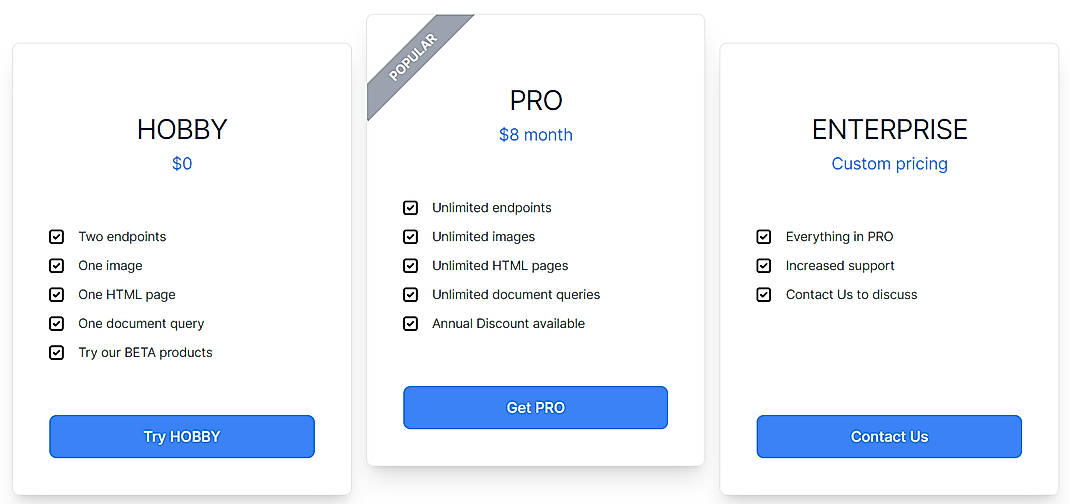 Pricing screenshot