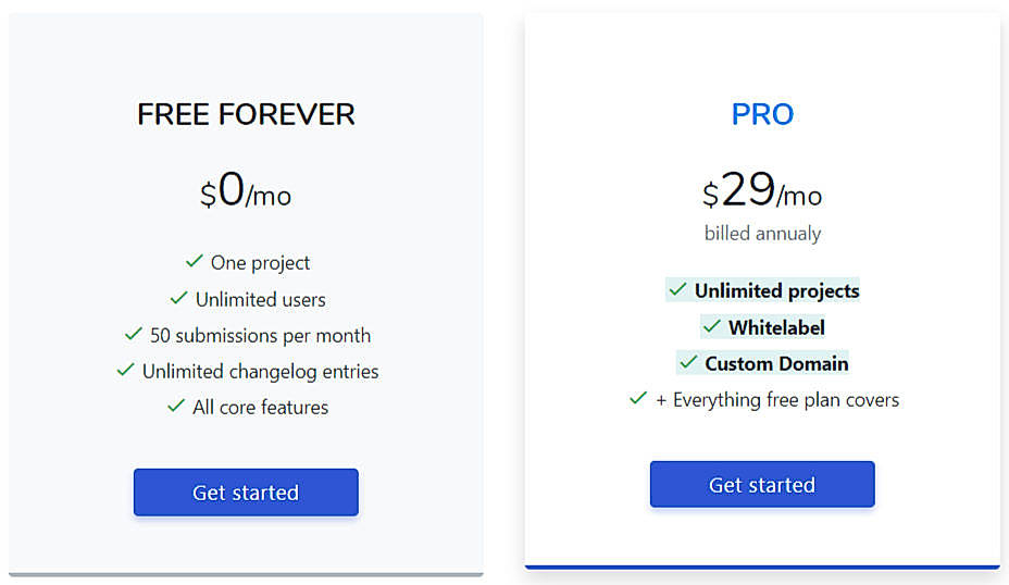 Pricing screenshot