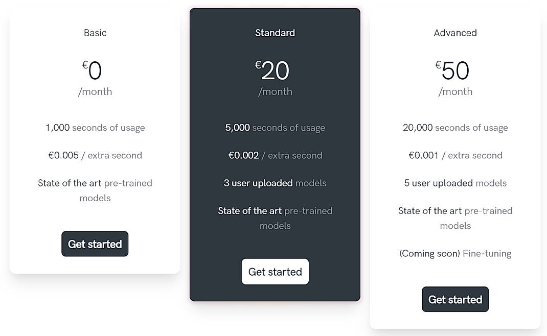 Pricing screenshot