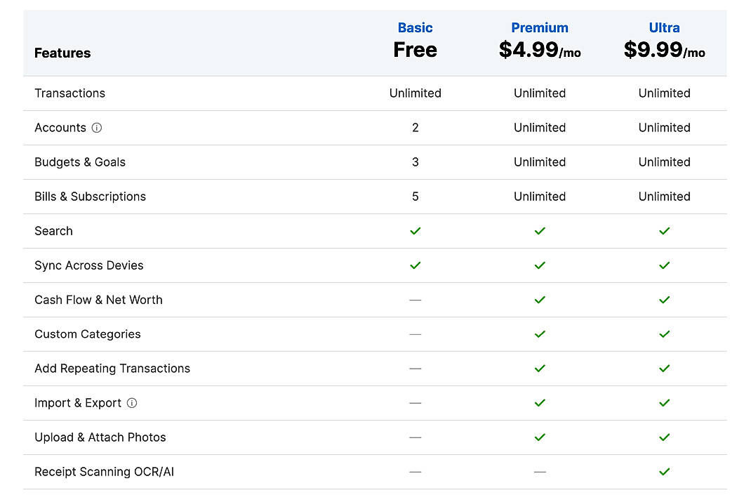 Pricing screenshot