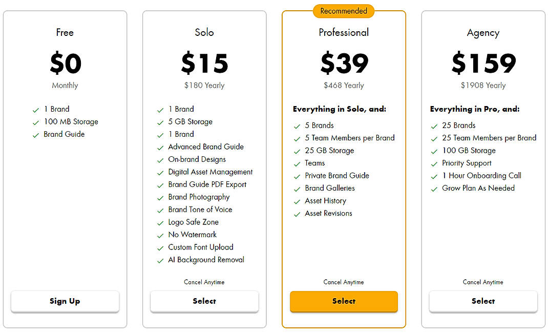 Pricing screenshot