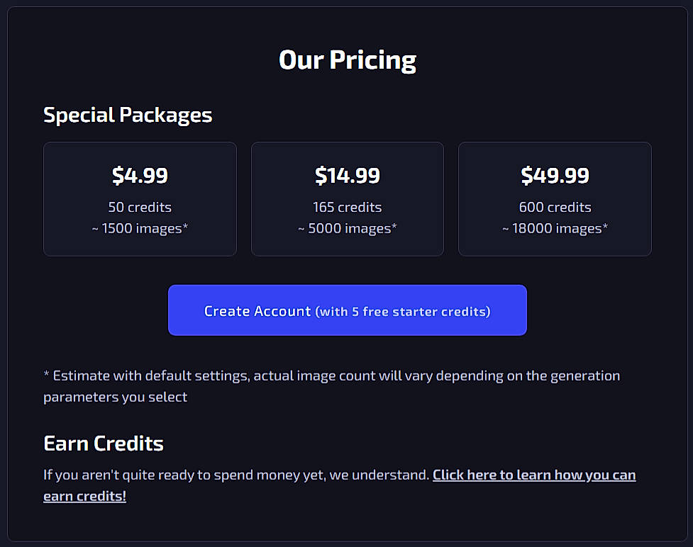 Pricing screenshot