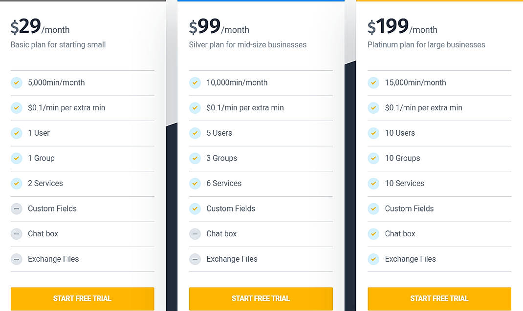 Pricing screenshot