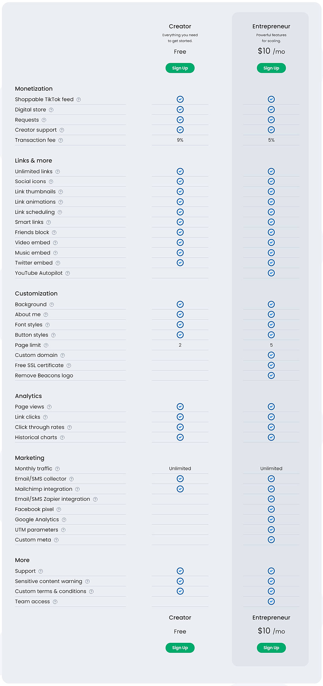 Pricing screenshot