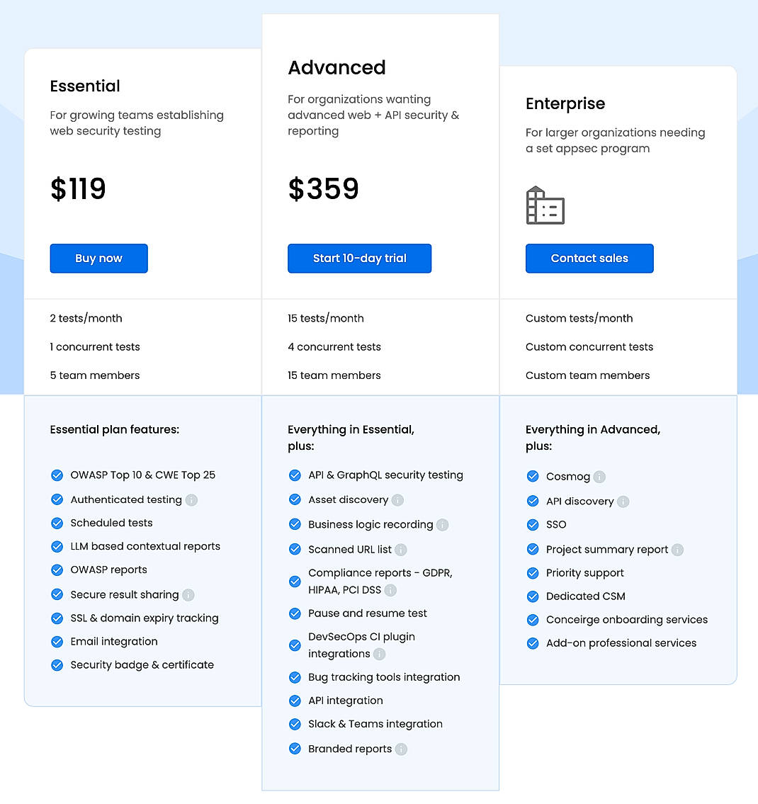 Pricing screenshot
