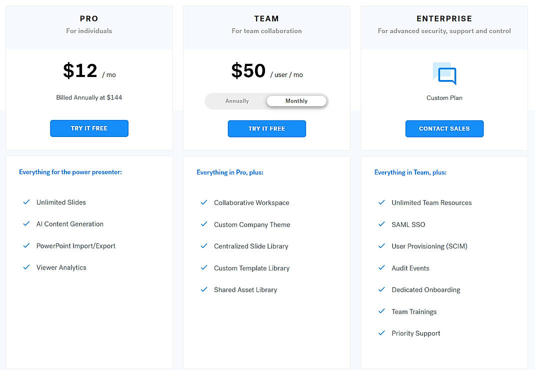 Pricing screenshot
