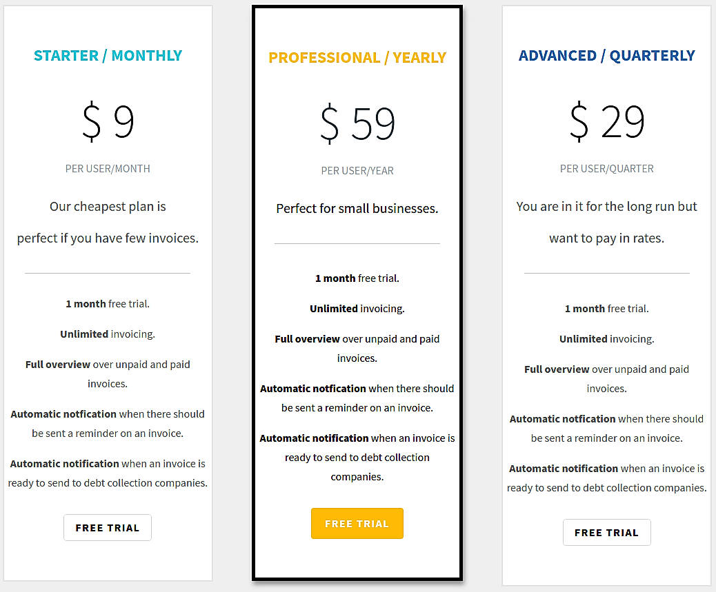 Pricing screenshot