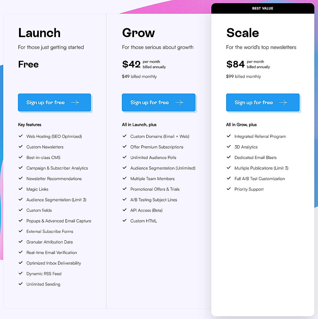 Pricing screenshot